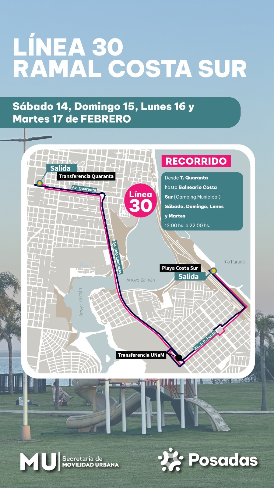 Ramal 30 Costa Sur: Recorrido de Carnavales.
